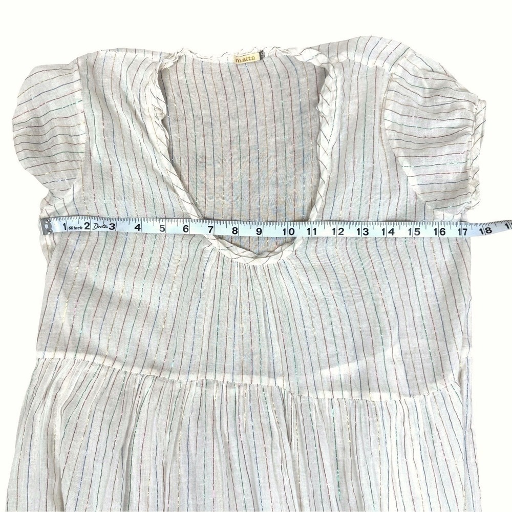Matta Sabina Rainbow Ivory Midi Dress Multicolor Metallic Striped Cotton Small - Picture 6 of 13